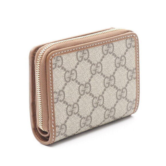 Gucci GG Emblem Zip Wallet Bifold Leather Beige Brown - Picture 2 of 5